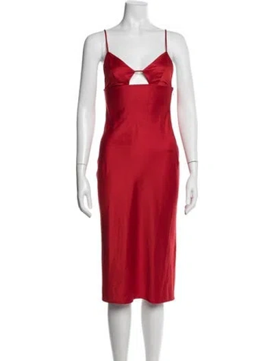 Pre-owned Fleur Du Mal Plunge Neckline Midi Length Dress In Red
