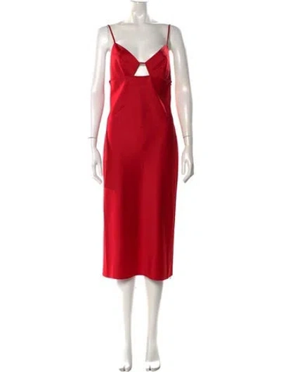 Pre-owned Fleur Du Mal Plunge Neckline Midi Length Dress In Red