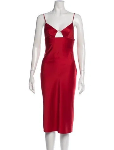 Pre-owned Fleur Du Mal Plunge Neckline Midi Length Dress In Red