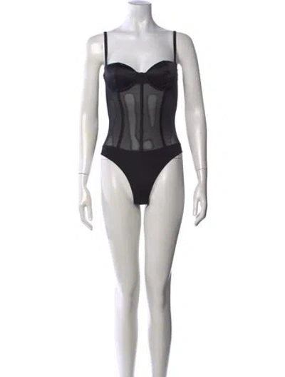 Pre-owned Fleur Du Mal Plunge Neckline Sleeveless Bodysuit In Black