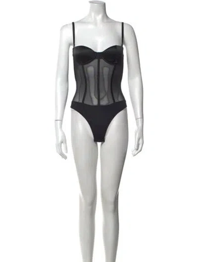 Pre-owned Fleur Du Mal Plunge Neckline Sleeveless Bodysuit In Black