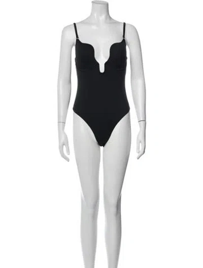 Pre-owned Fleur Du Mal Plunge Neckline Sleeveless Bodysuit In Black