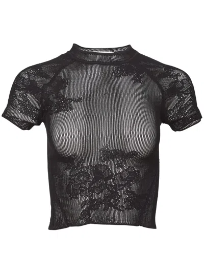 Fleur Du Mal Floral Pointelle-lace Top In Black