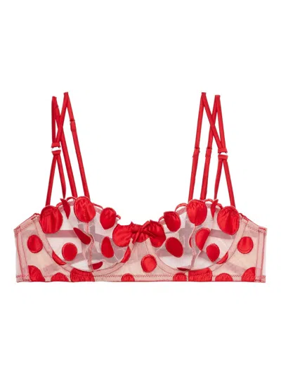 Fleur Du Mal Polka-dot Balconette Bra In Red