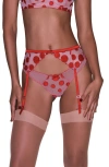 Fleur Du Mal Polka Dot Embroidered Garter Belt In Rouge