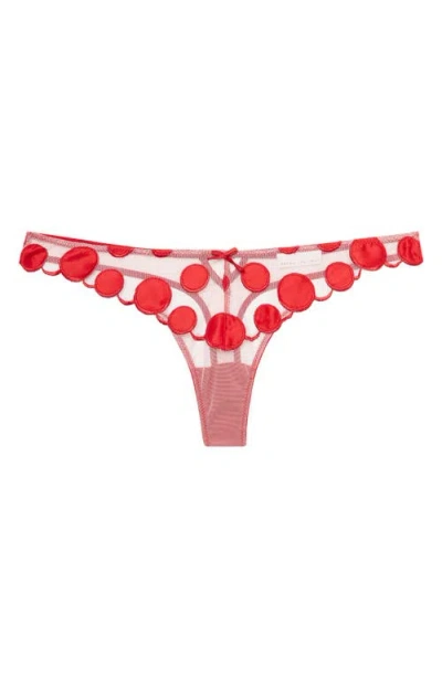Fleur Du Mal Polka Dot Embroidered Thong In Rouge