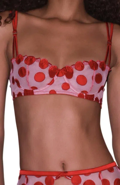 Fleur Du Mal Polka Dot Embroidered Underwire Balconette Bra In Rouge