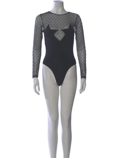 Pre-owned Fleur Du Mal Polka Dot Print Crew Neck Bodysuit In Black