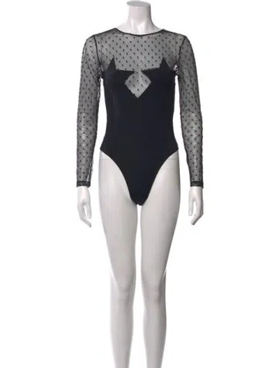 Pre-owned Fleur Du Mal Polka Dot Print Crew Neck Bodysuit In Black