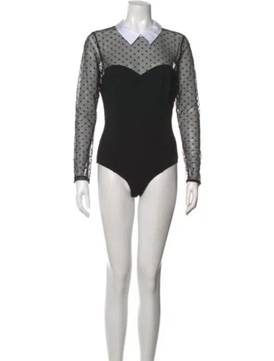 Pre-owned Fleur Du Mal Polka Dot Print Long Sleeve Bodysuit In Black