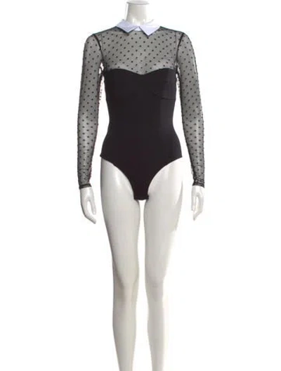Pre-owned Fleur Du Mal Polka Dot Print Long Sleeve Bodysuit In Black