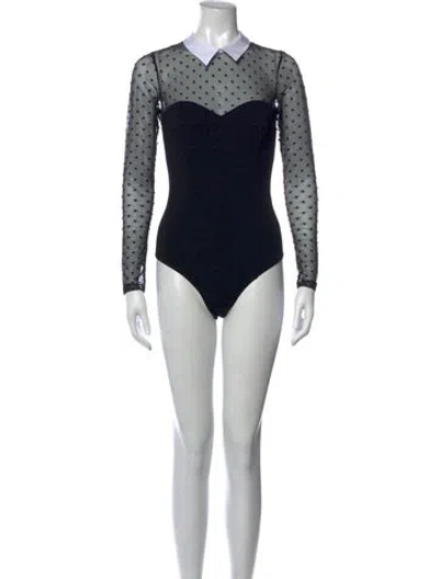 Pre-owned Fleur Du Mal Polka Dot Print Long Sleeve Bodysuit In Black