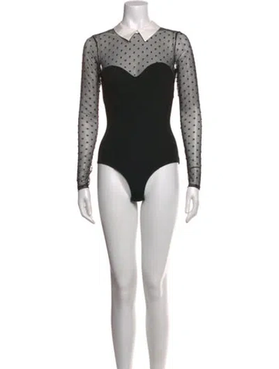 Pre-owned Fleur Du Mal Polka Dot Print Long Sleeve Bodysuit In Black