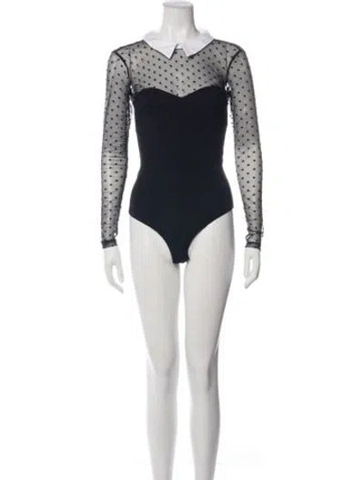 Pre-owned Fleur Du Mal Polka Dot Print Long Sleeve Bodysuit In Black