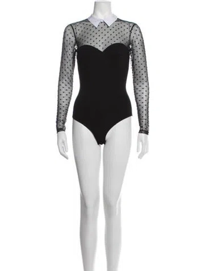 Pre-owned Fleur Du Mal Polka Dot Print Long Sleeve Bodysuit In Black/white