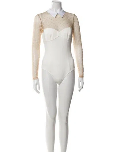 Pre-owned Fleur Du Mal Polka Dot Print Long Sleeve Bodysuit In Neutral
