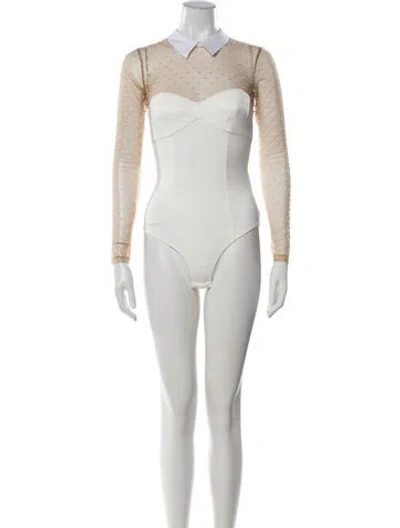 Pre-owned Fleur Du Mal Polka Dot Print Long Sleeve Bodysuit In Neutrals