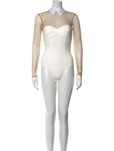Pre-owned Fleur Du Mal Polka Dot Print Long Sleeve Bodysuit In Neutrals/white