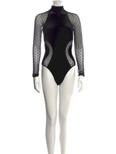Pre-owned Fleur Du Mal Polka Dot Print Mock Neck Bodysuit In Black