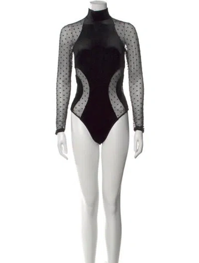 Pre-owned Fleur Du Mal Polka Dot Print Mock Neck Bodysuit In Black