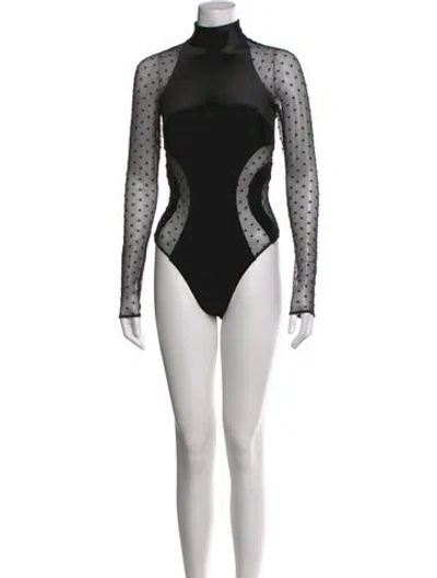 Pre-owned Fleur Du Mal Polka Dot Print Mock Neck Bodysuit In Black