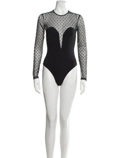 Pre-owned Fleur Du Mal Polka Dot Print V-neck Bodysuit W/ Tags In Black