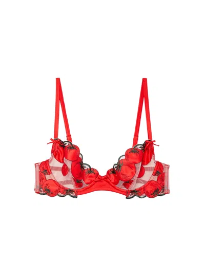 Fleur Du Mal Pomodoro Embroidery Demi Bra In Sauce