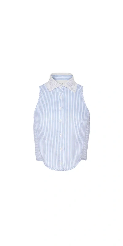 Fleur Du Mal Embroidered-collar Striped Bib Top In Blue