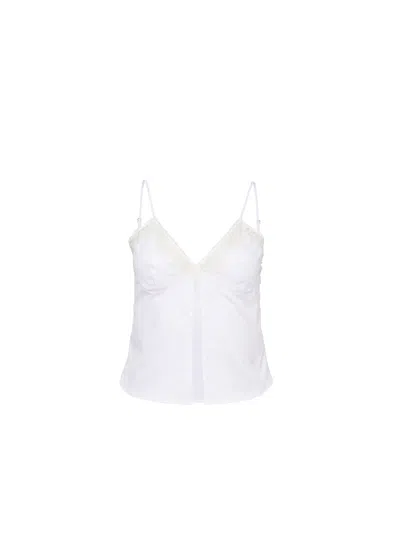 Fleur Du Mal Lace-panel Cotton Poplin Top In White