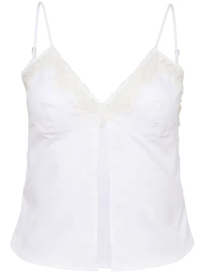 Fleur Du Mal Lace-panel Cotton Poplin Top In White