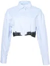 Fleur Du Mal Lace-panel Poplin Cropped Shirt In Blue