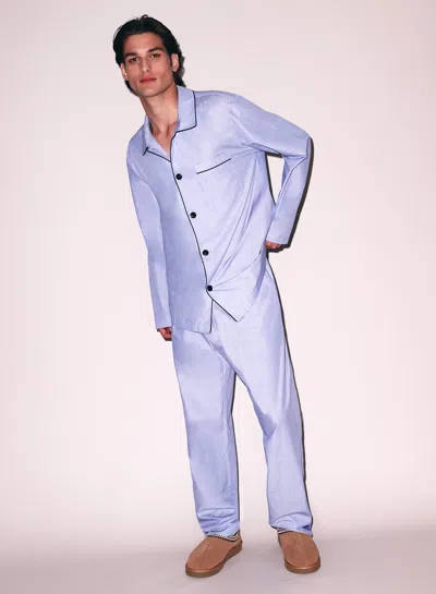 Fleur Du Mal Poplin Pj Top In Pacific Blue