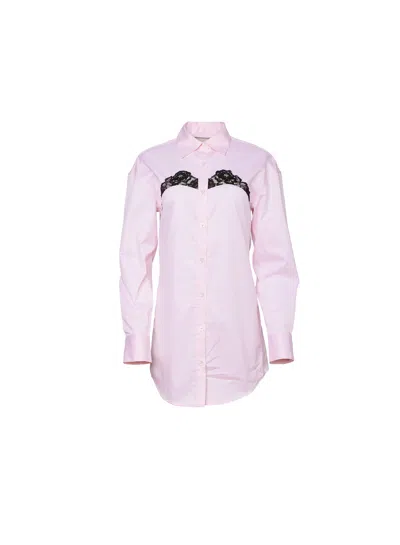 Fleur Du Mal Lace-panel Cotton Poplin Shirt In Baby Pink