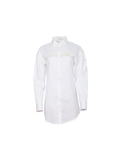 Fleur Du Mal Lace-panel Cotton Poplin Shirt In White