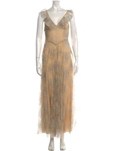 Pre-owned Fleur Du Mal Printed Long Dress In Metallic/neutrals