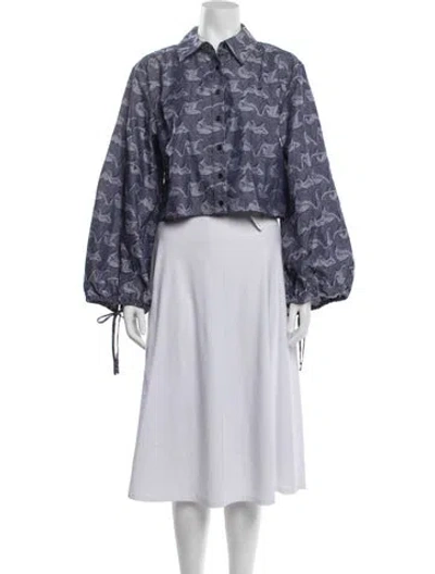 Pre-owned Fleur Du Mal Printed Long Sleeve Button-up Top W/ Tags In Blue