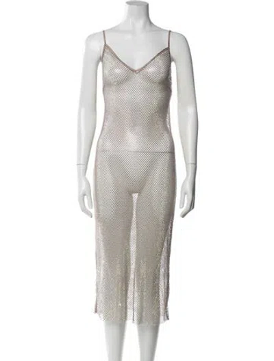 Pre-owned Fleur Du Mal Printed Midi Length Dress In Neutral