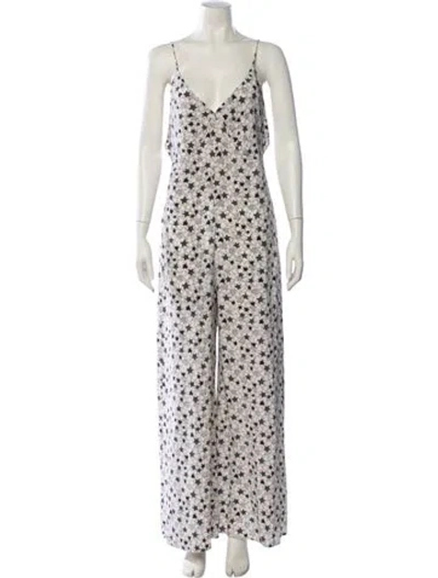 Pre-owned Fleur Du Mal Printed Plunge Neckline Jumpsuit In White