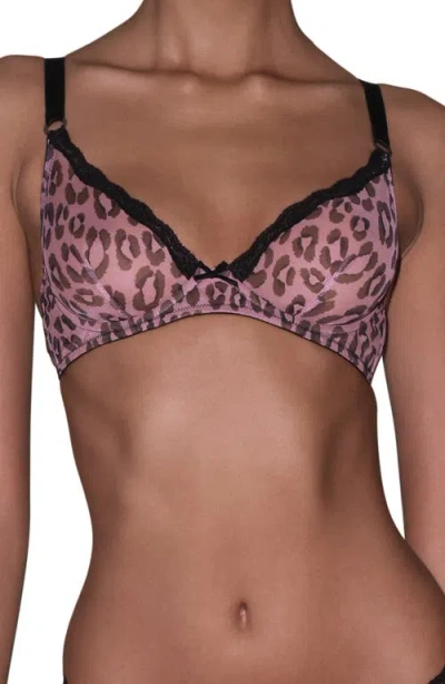 Fleur Du Mal Printed Underwire Sheer Tulle Demi Bra In Leopard Print