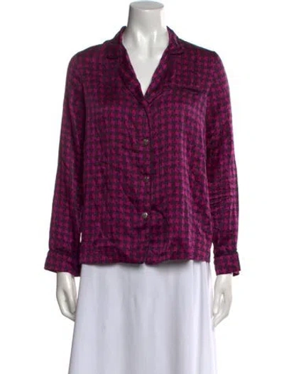Pre-owned Fleur Du Mal Printed V-neck Blouse In Purple