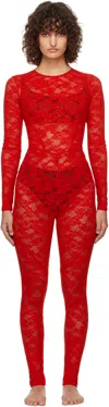 Fleur Du Mal Red 'le Stretch Lace' Jumpsuit In 0323 Rouge