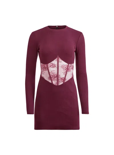 Fleur Du Mal Rib And Bouquet Lace Boned Dress In Amarena