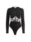Fleur Du Mal Rib And Bouquet Lace Underbust Bodysuit In Black