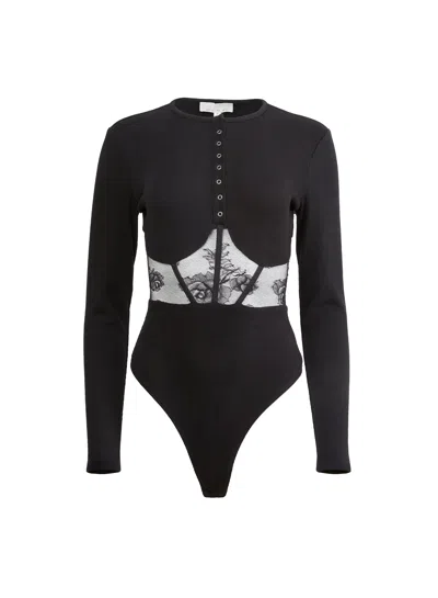 FLEUR DU MAL RIB & BOUQUET LACE UNDERBUST BODYSUIT