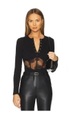 Fleur Du Mal Rib And Bouquet Lace Underbust Bodysuit In Black