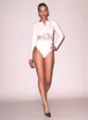 Fleur Du Mal Rib & Bouquet Lace Underbust Bodysuit In Ecru