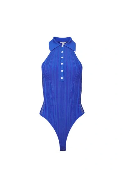 Fleur Du Mal Rib & Crochet Bodysuit In Blue