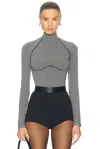 Fleur Du Mal Rib Bodysuit In Heather Grey Rib