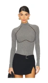 Fleur Du Mal Rib Bodysuit In Heather Grey Rib