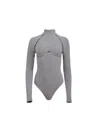 Fleur Du Mal Rib Bodysuit With Lattice Trim In Heather Grey